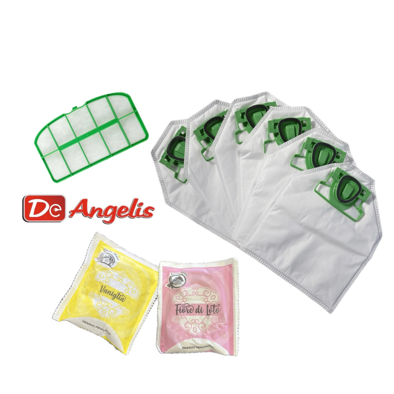 Kit: sacchetti compatibili+ griglia motore + granuli profumati
