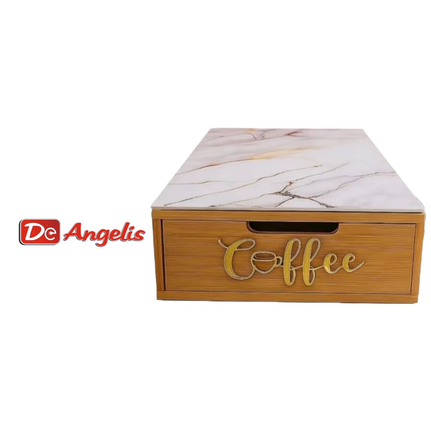 Porta cialde con cassetto in bambù con vetro effetto marmo