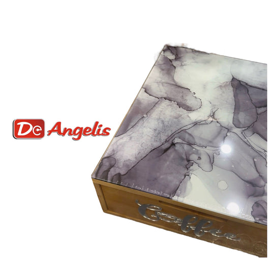 Porta cialde con cassetto in bambù con vetro effetto marmo